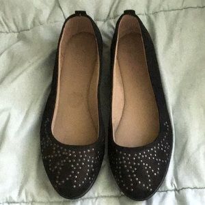 Black suede like flats with stud detail